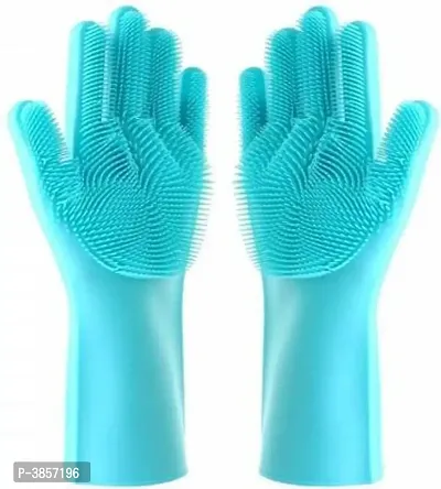 Silicone Dishwashing Gloves - Reusable and Heat Resistant Cleaning Rubber Mittens with Scrubber for Washing Dishes, Fruits, Vegetables-thumb0