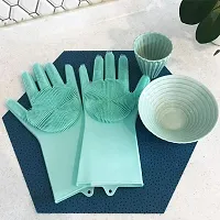 Silicone Dishwashing Gloves - Reusable and Heat Resistant Cleaning Rubber Mittens with Scrubber for Washing Dishes, Fruits, Vegetables-thumb1