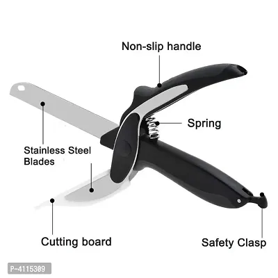 Steel Smart Clever Cutter Kitchen Knife Food Chopper and In Built Mini Chopping Board with Locking Hinge; with Spring Action; Stainless Steel Blade (Black)(Pack of 1)-thumb4