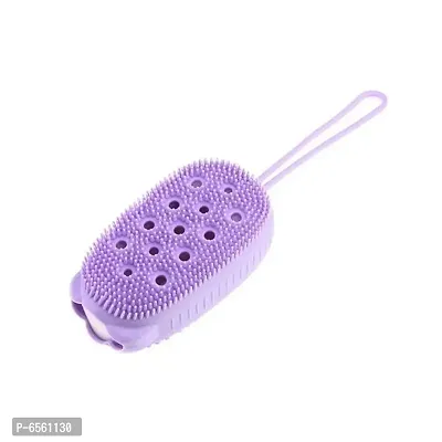 Exfoliating Back Scrubber for Shower loofah Silicone Scrubber Belt Removes Bath Towel Waterproof Easy Foot Cleaner,silicon bath body brush with shampoo dispenser(Multicolor,1pcs)