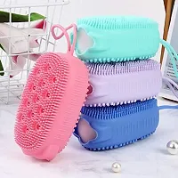 Exfoliating Back Scrubber for Shower loofah Silicone Scrubber Belt Removes Bath Towel Waterproof Easy Foot Cleaner,silicon bath body brush with shampoo dispenser(Multicolor,1pcs)-thumb3