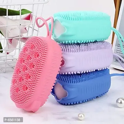Exfoliating Back Scrubber for Shower loofah Silicone Scrubber Belt Removes Bath Towel Waterproof Easy Foot Cleaner,silicon bath body brush with shampoo dispenser(Multicolor,1pcs)-thumb4