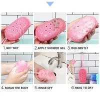 Exfoliating Back Scrubber for Shower loofah Silicone Scrubber Belt Removes Bath Towel Waterproof Easy Foot Cleaner,silicon bath body brush with shampoo dispenser(Multicolor,1pcs)-thumb2