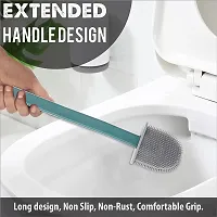 Silicone Toilet Anti-drip Set Toilet Bowl Cleaner Brush Long Handle with Holder Stand and Wall mounting Sticker for Western and Indian Toilet Bathroom (Multicolor)-thumb2