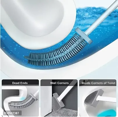 Silicone Toilet Brush with Holder Slim Flex Toilet Brush Anti-drip Set Toilet Bowl Cleaner Brush, No-Slip Long Handle Soft Silicone Bristle (Multicolor)-thumb5