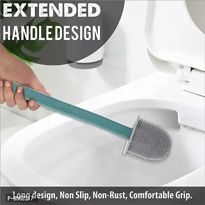 Silicon Toilet Brush with Wall mounting Sticker Slim Holder Flex Toilet Brush Anti-drip Set Toilet Bowl Cleaner Brush, No-Slip Long Handle Soft Silicone Toilet Brush (Multi Color)-thumb3