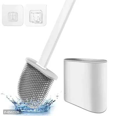 Silicone Toilet Cleaning Brush with Holder Long Handle for Bathroom Toilet Cleaning (Multicolor)-thumb0