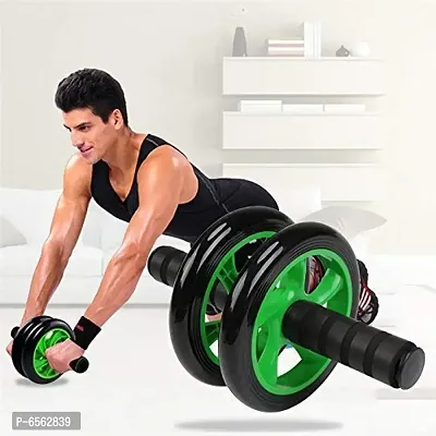 Anti Skid Double Wheel Total Body AB Roller Exerciser for Abdominal Stomach Exercise Training with Knee Mat Steel Handle (Assorted, 1 Unit)-thumb4