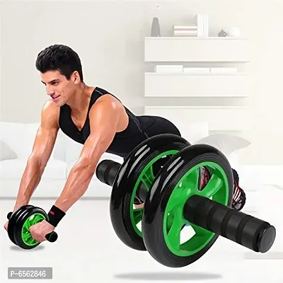 Anti Skid Double Wheel Total Body AB Roller Exerciser for Abdominal Stomach Exercise Training with Knee Mat Steel Handle for Unisex (Assorted, 1 Unit)-thumb2