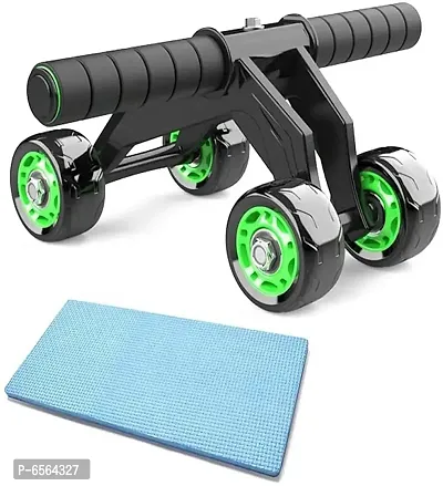 Anti Skid Four Wheel Total Body AB Roller Exerciser for Abdominal Stomach Exercise Training with Knee Mat Steel Handle for Unisex (Color May Vary)-thumb0