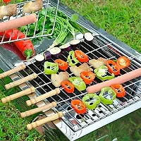 BBQ Skewers Tandoor for Barbecue, Grill | Stainless Steel Stick with Wooden Handle, (Pack of 10)-thumb2