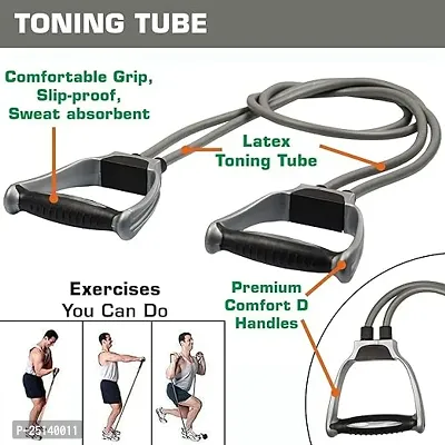 Double Toning Resistance Tube Heavy Quality Exercise Band for Stretching, Full Body Workout Toning with D Shaped Handles for Women  Men-thumb5