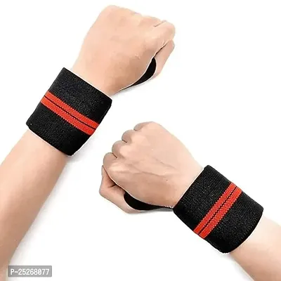 Weight Lifting Wrist Band Support with Thumb Loop Strap for Gym- Made of Velcro and Elastic Band for Men  Women (Red/Black)-thumb0