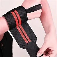 Weight Lifting Wrist Band Support with Thumb Loop Strap for Gym- Made of Velcro and Elastic Band for Men  Women (Red/Black)-thumb1