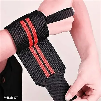 Weight Lifting Wrist Band Support with Thumb Loop Strap for Gym- Made of Velcro and Elastic Band for Men  Women (Red/Black)-thumb2