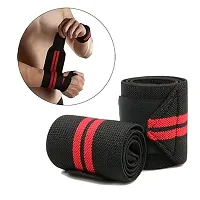 Weight Lifting Wrist Band Support with Thumb Loop Strap for Gym- Made of Velcro and Elastic Band for Men  Women (Red/Black)-thumb2