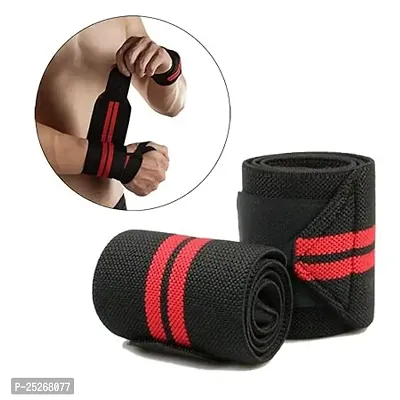 Weight Lifting Wrist Band Support with Thumb Loop Strap for Gym- Made of Velcro and Elastic Band for Men  Women (Red/Black)-thumb3