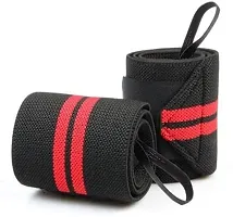 Weight Lifting Wrist Band Support with Thumb Loop Strap for Gym- Made of Velcro and Elastic Band for Men  Women (Red/Black)-thumb3