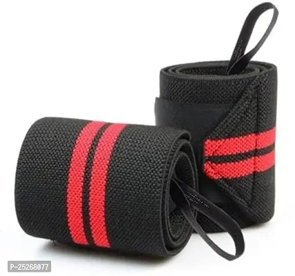 Weight Lifting Wrist Band Support with Thumb Loop Strap for Gym- Made of Velcro and Elastic Band for Men  Women (Red/Black)-thumb4