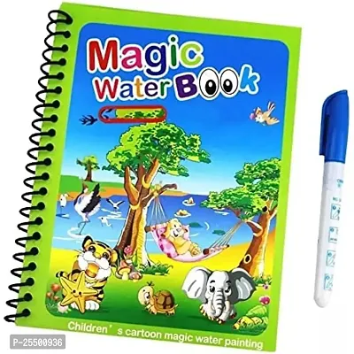 Shopeleven Magic Water Coloring Doodle Book  Magic Pen Reusable Magic Water Quick Dry Book Water Coloring Book Doodle with Magic Pen Painting Board for Children Educati (Pack of 1)-thumb0