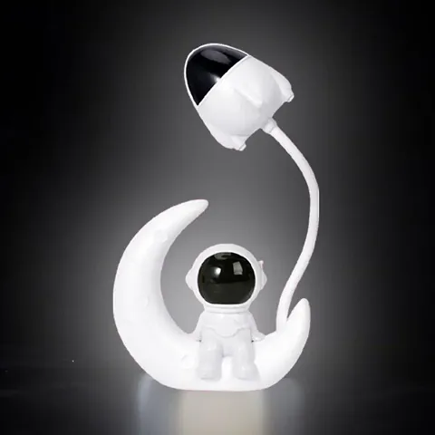 Cute Space Moon Astronaut Theme Led Home Decore Lamp Study Night Desk Light USB Charging 360 Degree Hose for Boys  Girl Table Lamp Dual LED Mood Lamp (Pack Of 1)