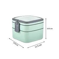Double-Layer Bento Square Lunch Container - 2 Compartment Tiffin with Handle  Push Lock-thumb2