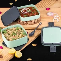 Double-Layer Bento Square Lunch Container - 2 Compartment Tiffin with Handle  Push Lock-thumb3