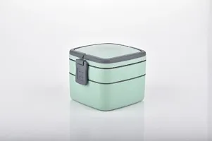 Double-Layer Bento Square Lunch Container - 2 Compartment Tiffin with Handle  Push Lock-thumb4