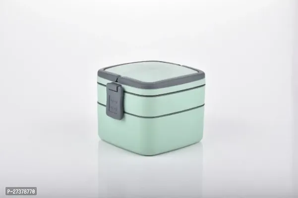 Double-Layer Bento Square Lunch Container - 2 Compartment Tiffin with Handle  Push Lock-thumb5