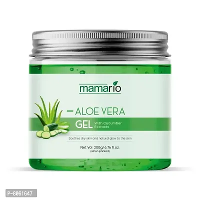 Mamario Organic Green Aloe Vera Gel with Cucumber Extract for Face, Skin  Hair  (200 g)