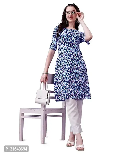 Stylish Blue Crepe Solid Kurta For Women-thumb0