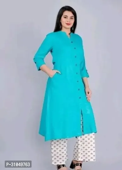 Stylish Blue Crepe Solid Kurta For Women-thumb0