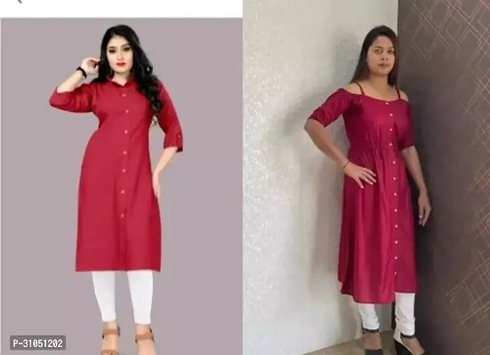 Stylish Maroon Rayon Solid Kurta For Women Pack Of 2