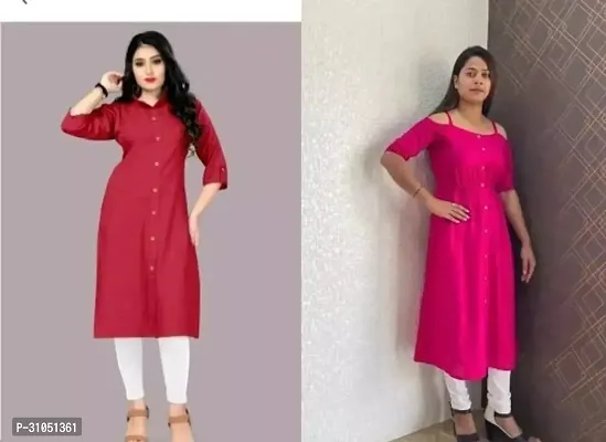 Stylish Multicoloured Rayon Solid Kurta For Women Pack Of 2-thumb0