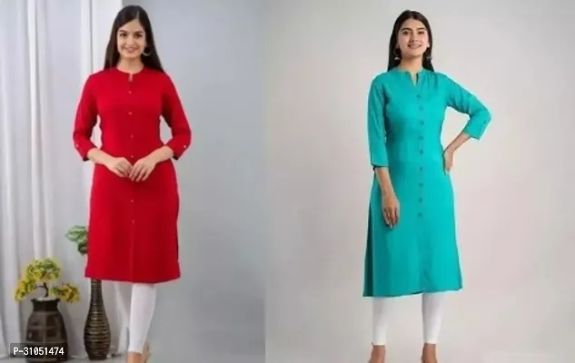 Stylish Multicoloured Rayon Solid Kurta For Women Pack Of 2-thumb0