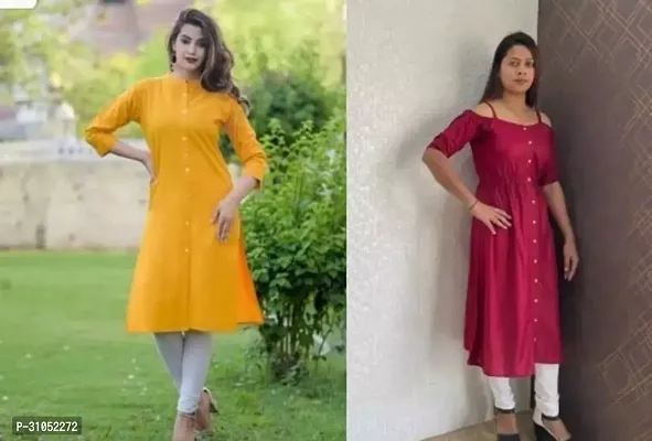 Stylish Multicoloured Rayon Solid Kurta For Women Pack Of 2