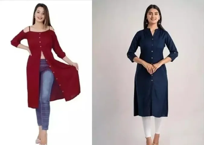 Stylish Rayon Solid Kurta For Women Pack Of 2