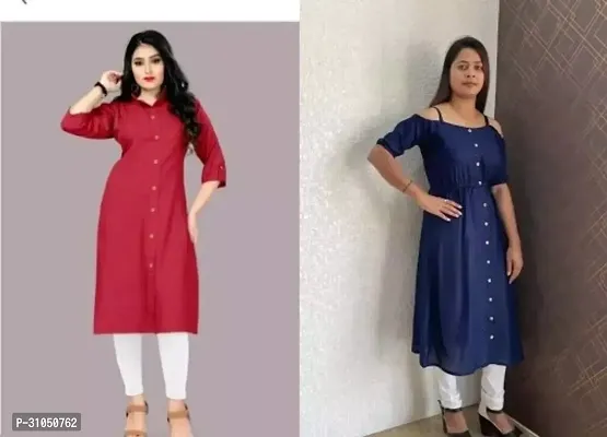 Stylish Multicoloured Rayon Solid Kurta For Women Pack Of 2-thumb0