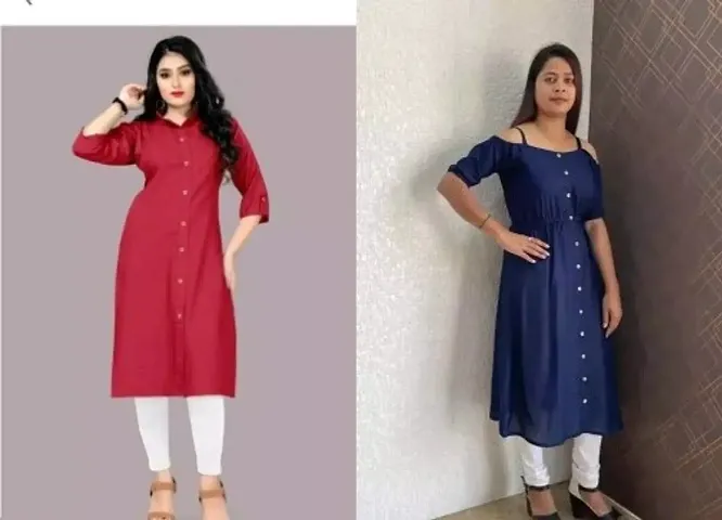 Stylish Rayon Solid Kurta For Women Pack Of 2