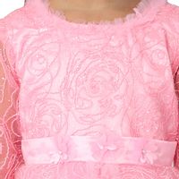 Girl's Net Full Sleeve Pink Party Wear Embroidered Frock Dress-thumb3