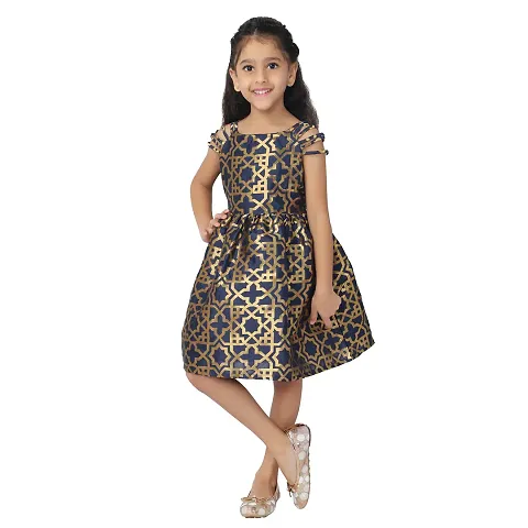 Girl's Brocade Sleeveless & Party Wear Woven Frock Dress