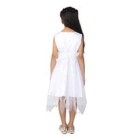 Girl's Net Sleeveless White Party Wear Embroidered Frock Dress-thumb2
