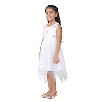 Girl's Net Sleeveless White Party Wear Embroidered Frock Dress-thumb1