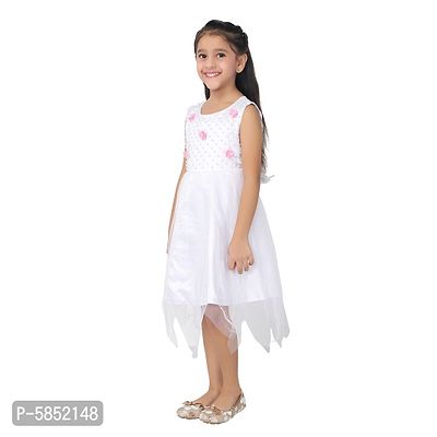 Girl's Net Sleeveless White Party Wear Embroidered Frock Dress-thumb2