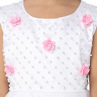 Girl's Net Sleeveless White Party Wear Embroidered Frock Dress-thumb4