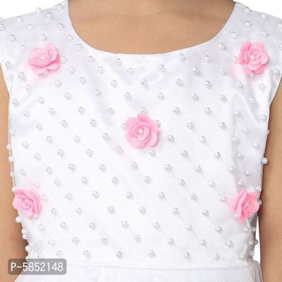 Girl's Net Sleeveless White Party Wear Embroidered Frock Dress-thumb5