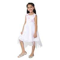 Girl's Net Sleeveless White Party Wear Embroidered Frock Dress-thumb3