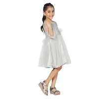 Girl's Grey Party 3/4 Sleeves Knee Length Net Frock Dress-thumb4