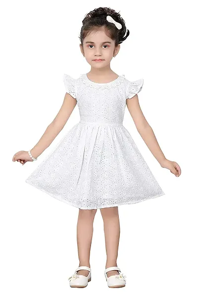 Stylish Blend Embroidered Fit And Flare Dress For Girls