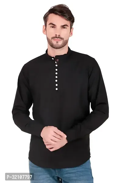 Reliable Black Cotton Solid Short Length Kurta For Men-thumb0